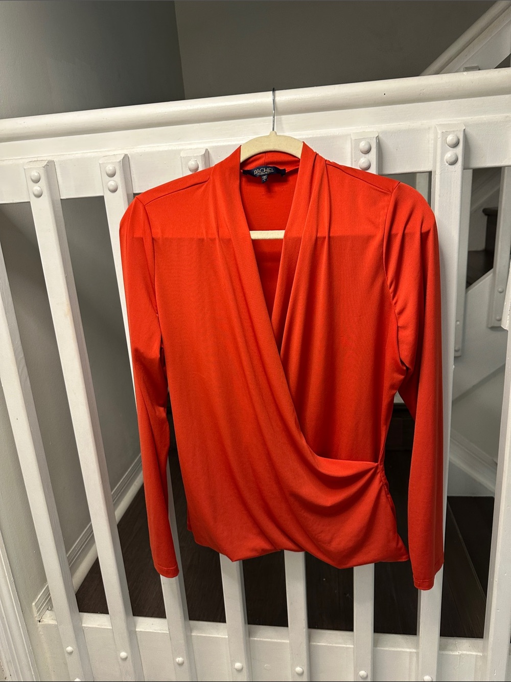 RACHEL Rachel Roy Red Draped Faux-Wrap Long Sleeve Top